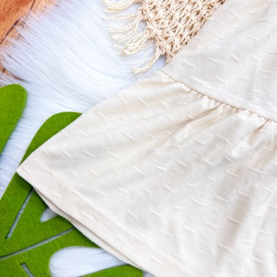 Vestido com Flores Bordadas - Areia